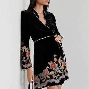 nwot RIXO Iris floral-print devoré silk-velvet wrap mini dress